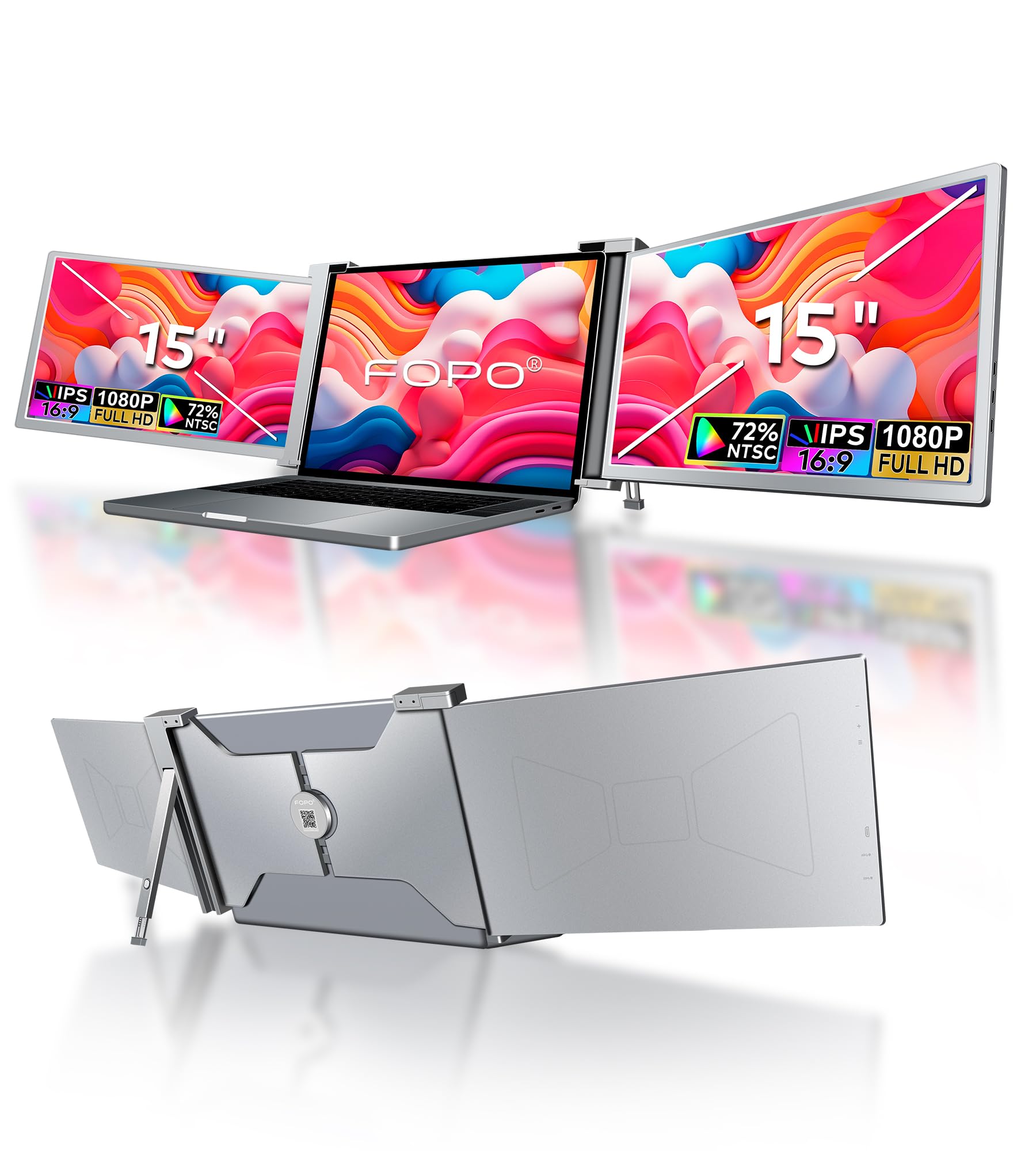 【新品】FOPO 15インチトリプルポータブルモニター／FHD 1080P Amazon.com: FOPO 15